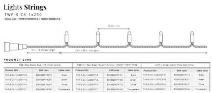 Smart LED Гірлянда Twinkly Pro Strings RGBW 250, одинарна лінія, AWG22, IP65, білий