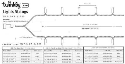 Smart LED Гірлянда Twinkly Pro Strings RGBW 250, подвійна лінія, AWG22, IP65, зелений