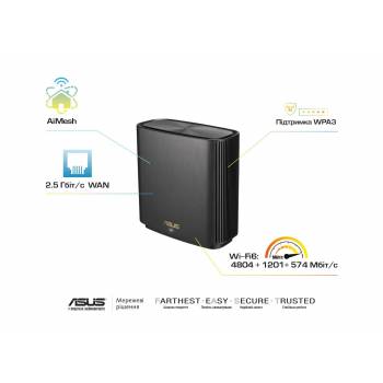 Маршрутизатор ASUS ZenWiFi XT8 1PK black AX6600 3xGE LAN 1x2.5GE WAN 1xUSB3.1 WiFi6 MESH WPA3 OFDMA